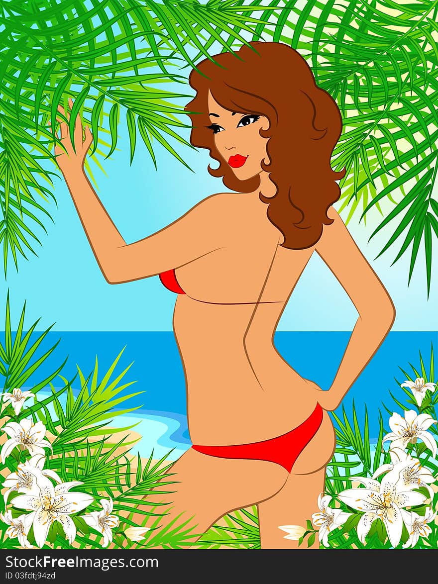 Beautiful girl on a summer beach.for a design