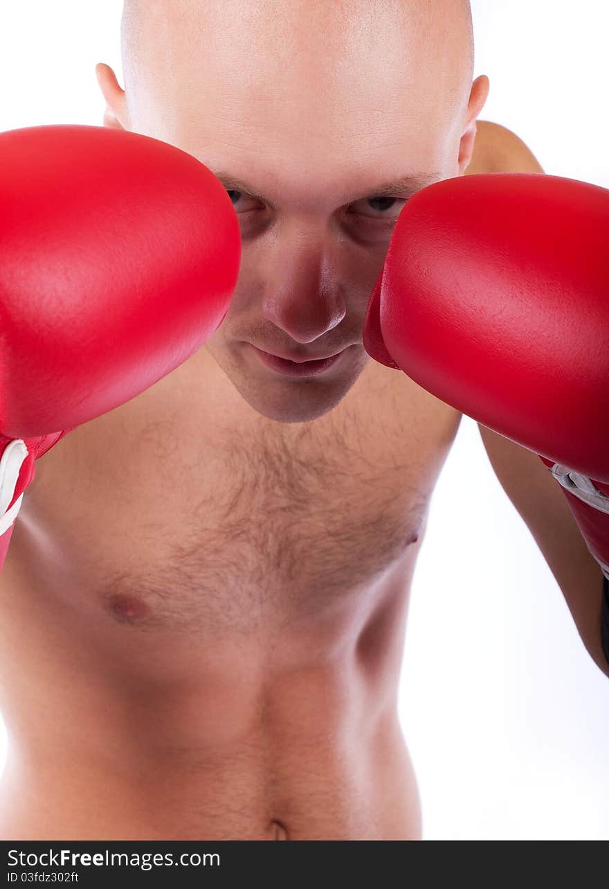 Male bold boxer during fight. Male bold boxer during fight