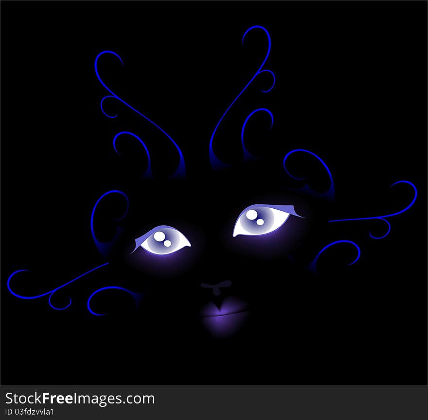 The girl's face on a black background. The girl's face on a black background