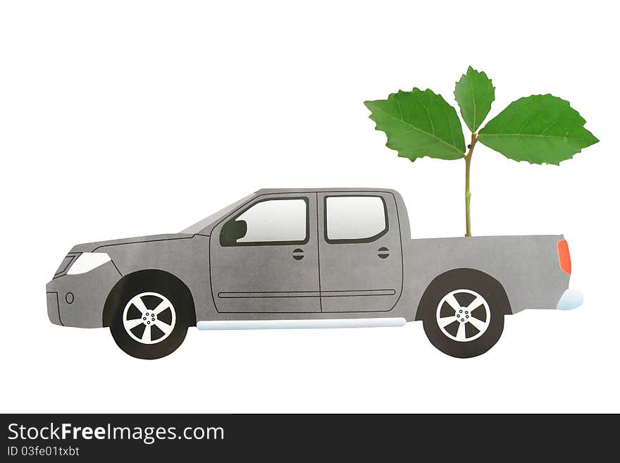 Car paper with green plant