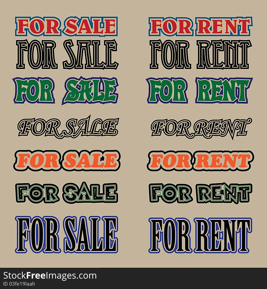 Set of sale and rent coloured labels. Set of sale and rent coloured labels