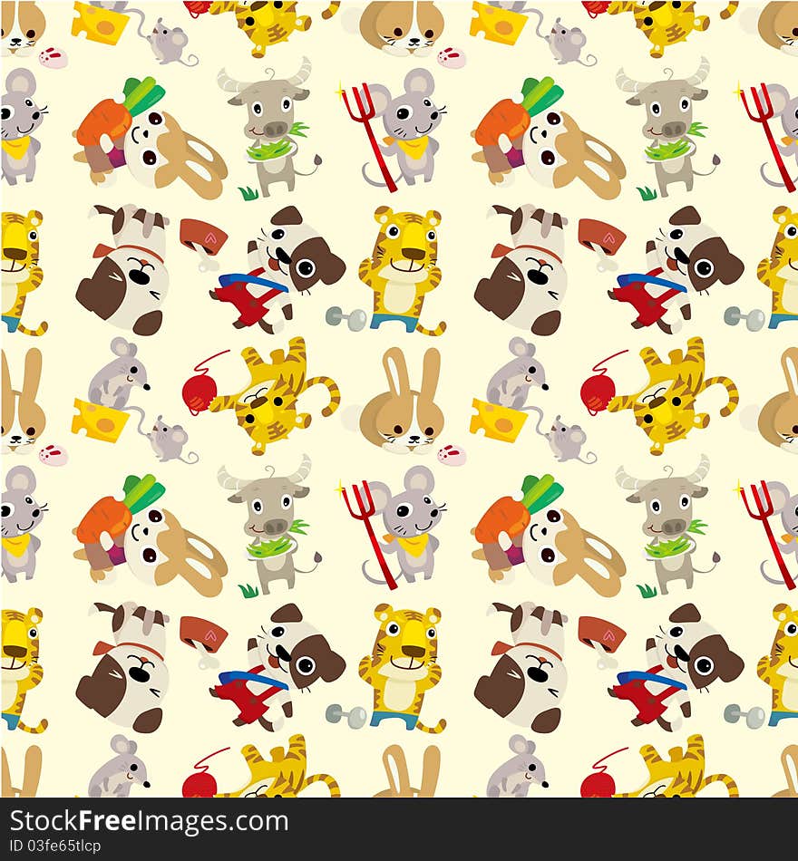 Seamless Cartoon Animal Pattern