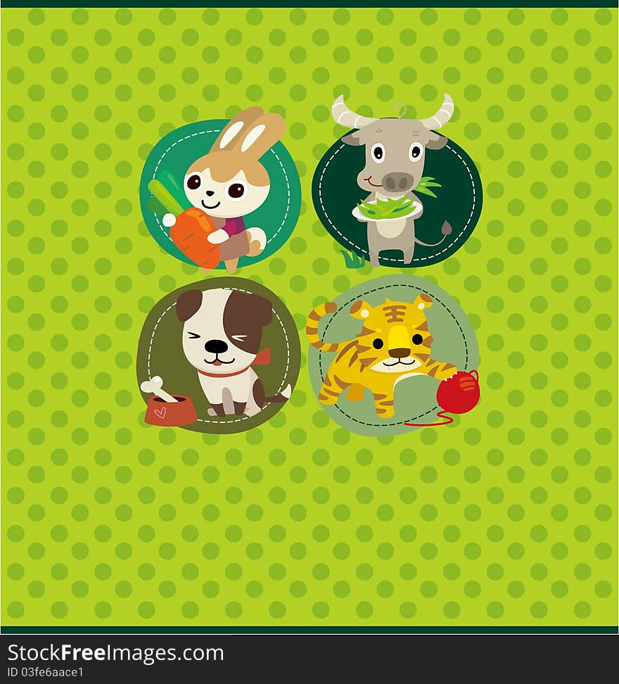 Cartoon animal card,vector drawing