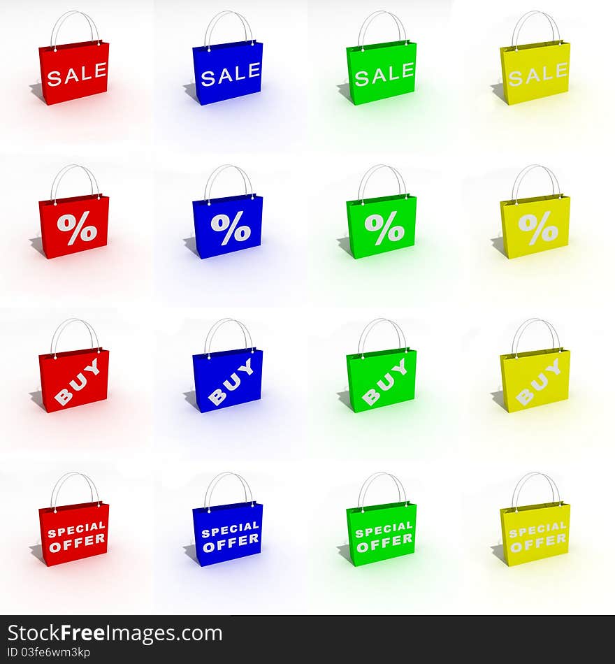 Colorful 3d icons bags for shopping