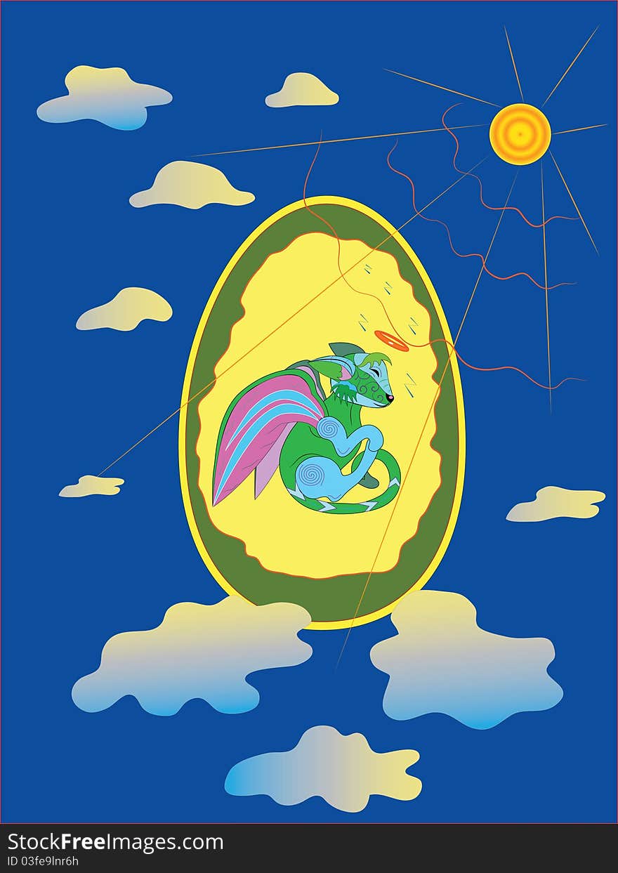 Kitten an angel in egg.Vector.