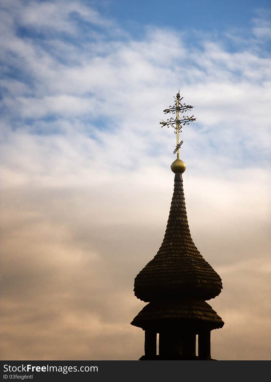 Cross and church silhouette