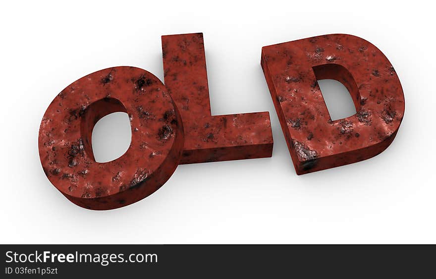 One 3d render of the word OLD made with rusty metal red painted. One 3d render of the word OLD made with rusty metal red painted