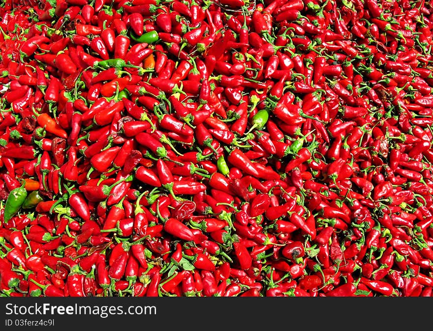 Chilli and pepper on a market