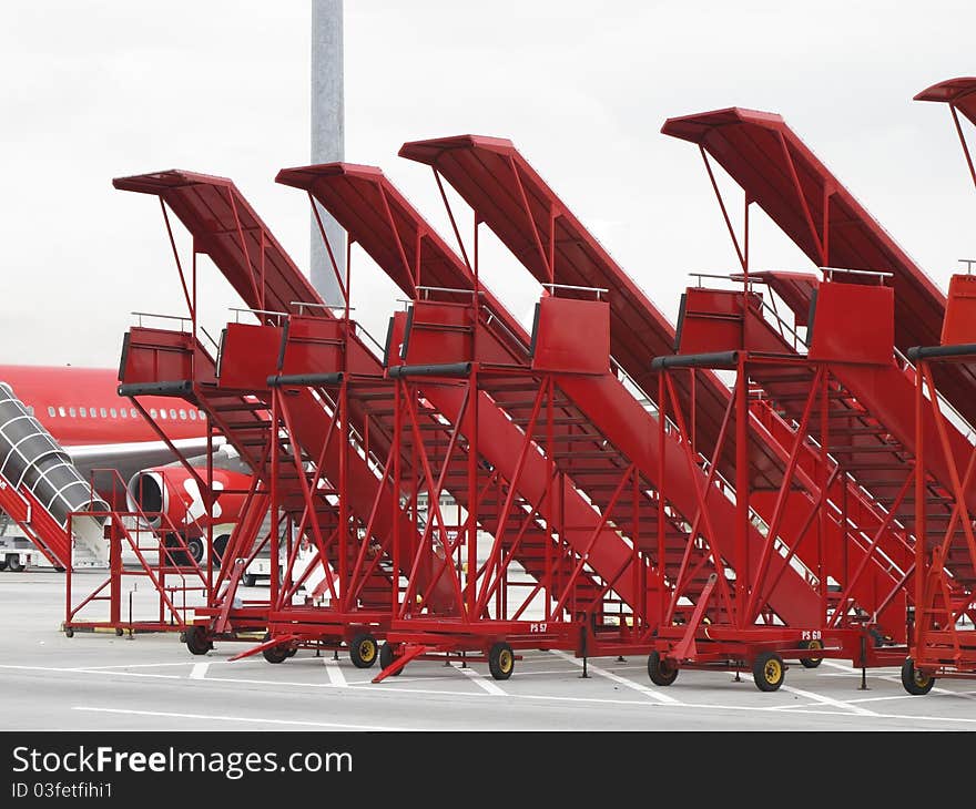 Airport vehicle used for getting passengers on and off a plane. Airport vehicle used for getting passengers on and off a plane