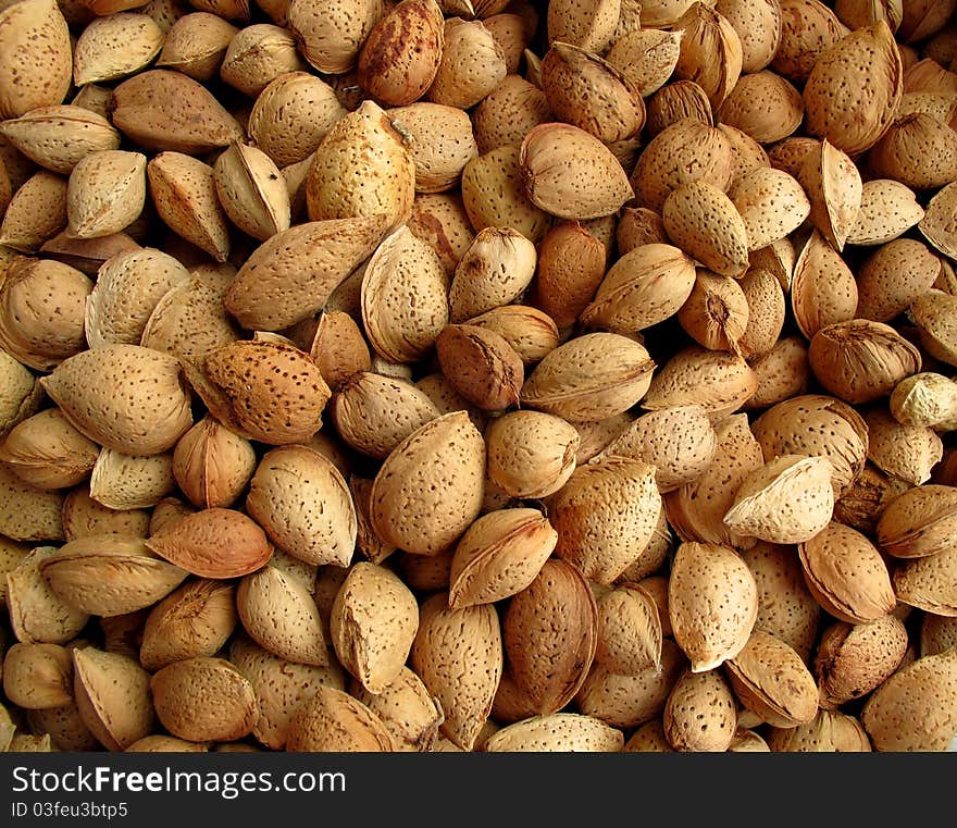 Freshly picked almonds on a market