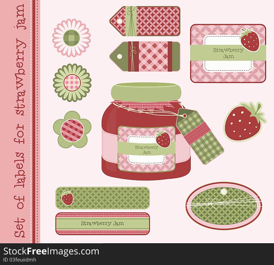 Set of labels for strawberry jam,