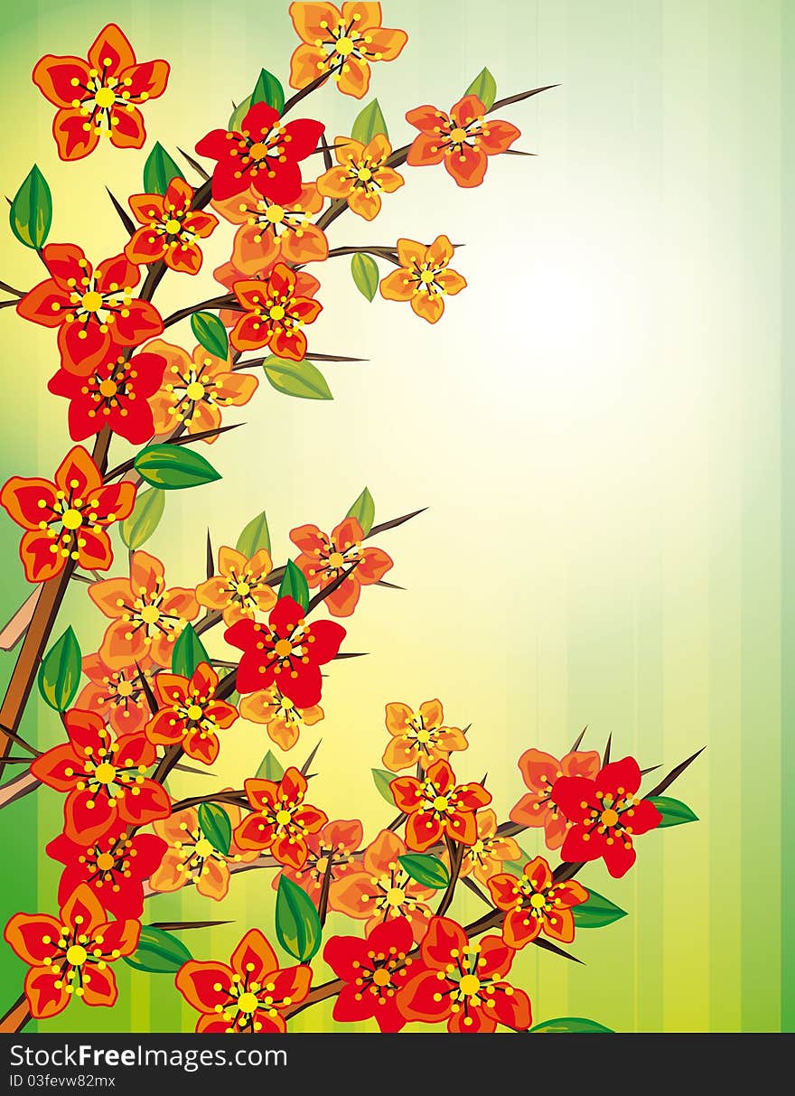 Green background with red flowers