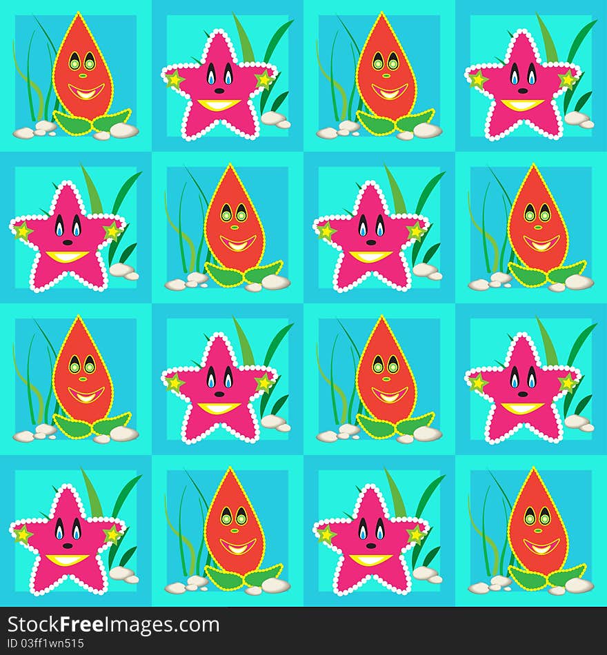 Cartoon colorful starfishes seamless pattern. Cartoon colorful starfishes seamless pattern