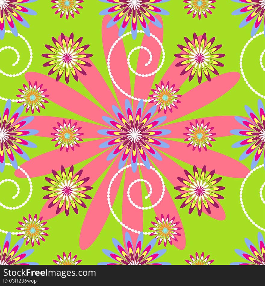 Flower seamless pattern with swirls. Flower seamless pattern with swirls