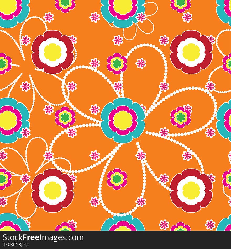 Flower seamless pattern on orange background. Flower seamless pattern on orange background