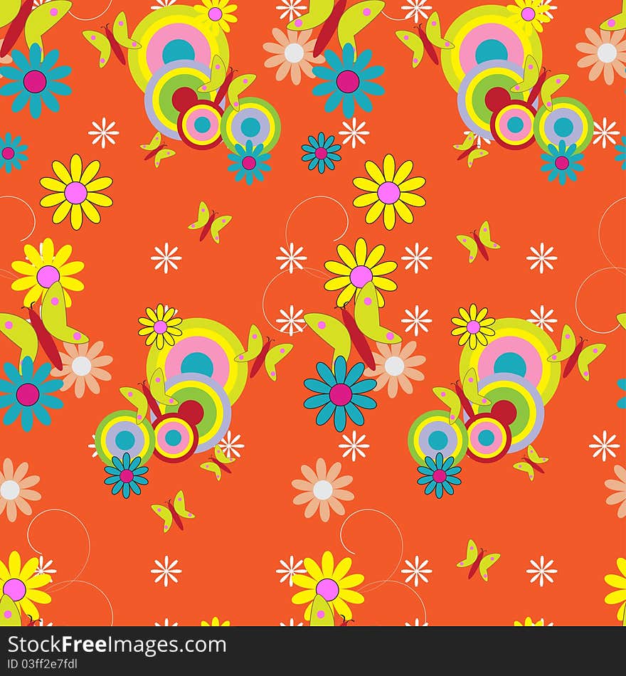 Flower seamless pattern with butterflies. Flower seamless pattern with butterflies