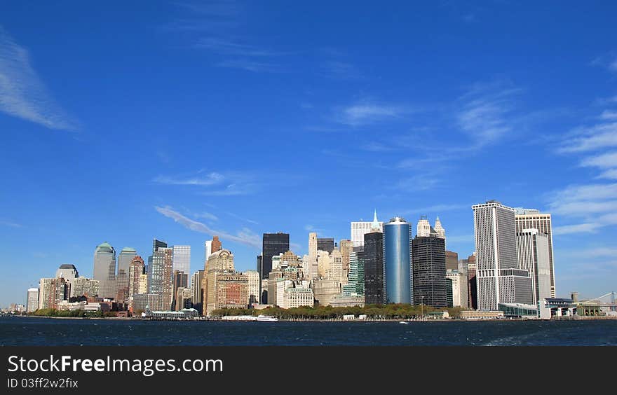 A Panoramic viw of New York city from lower Manhatten. A Panoramic viw of New York city from lower Manhatten