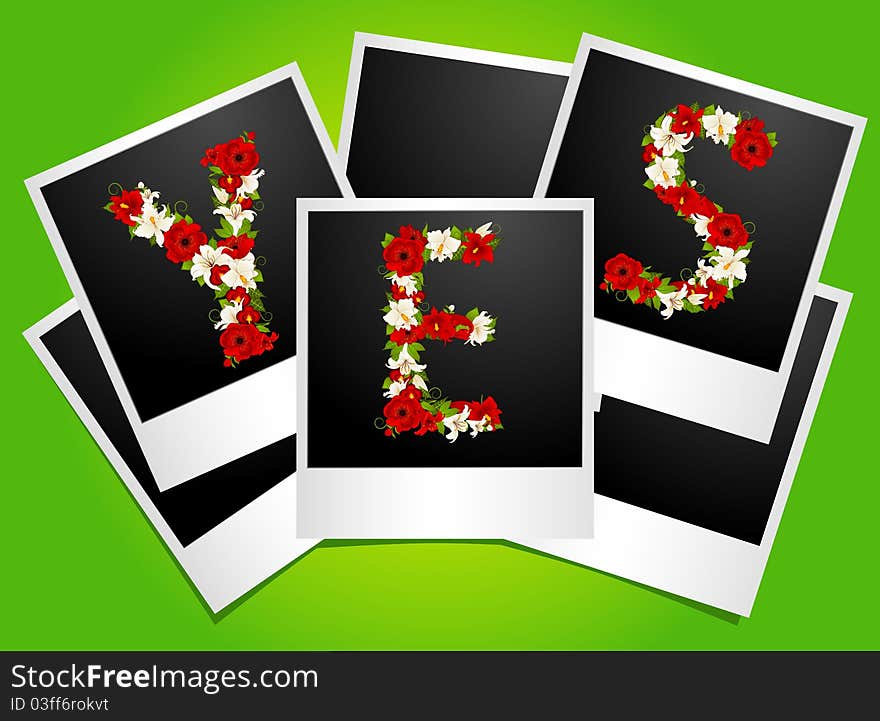 Word from flowers in photo frames, illustration