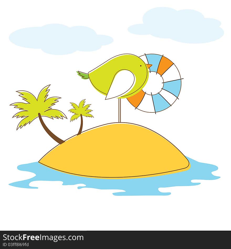 Bird in island. Vector Illuatration