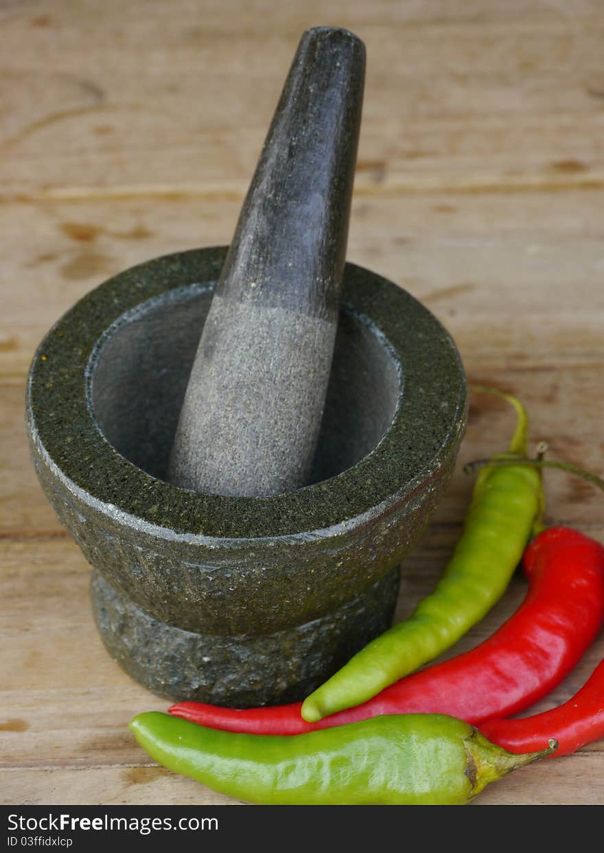 Stone Mortar and Pestle with Chili