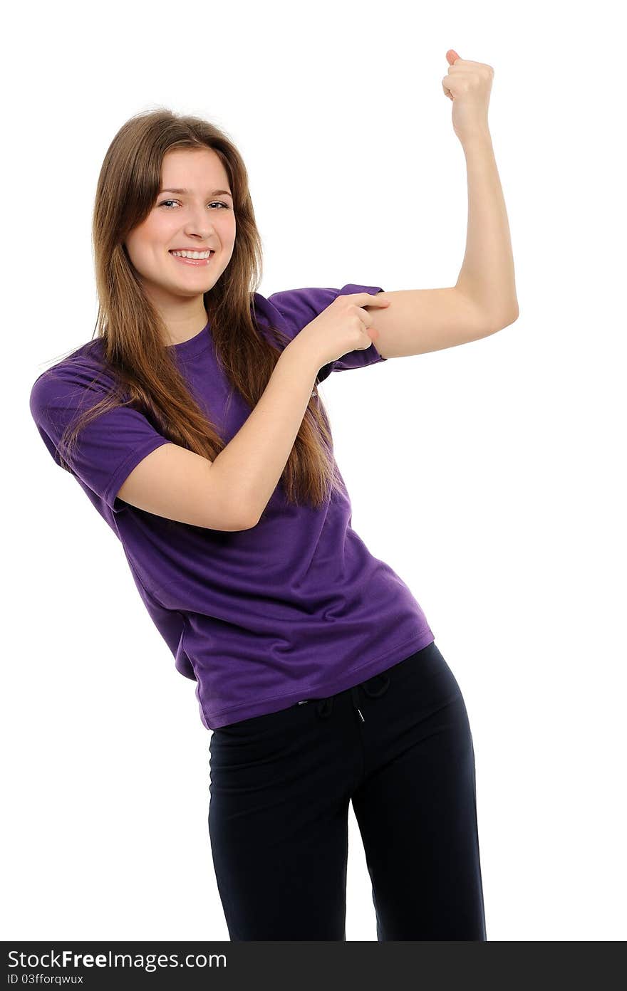 Young attractive woman with weights isolated on white background