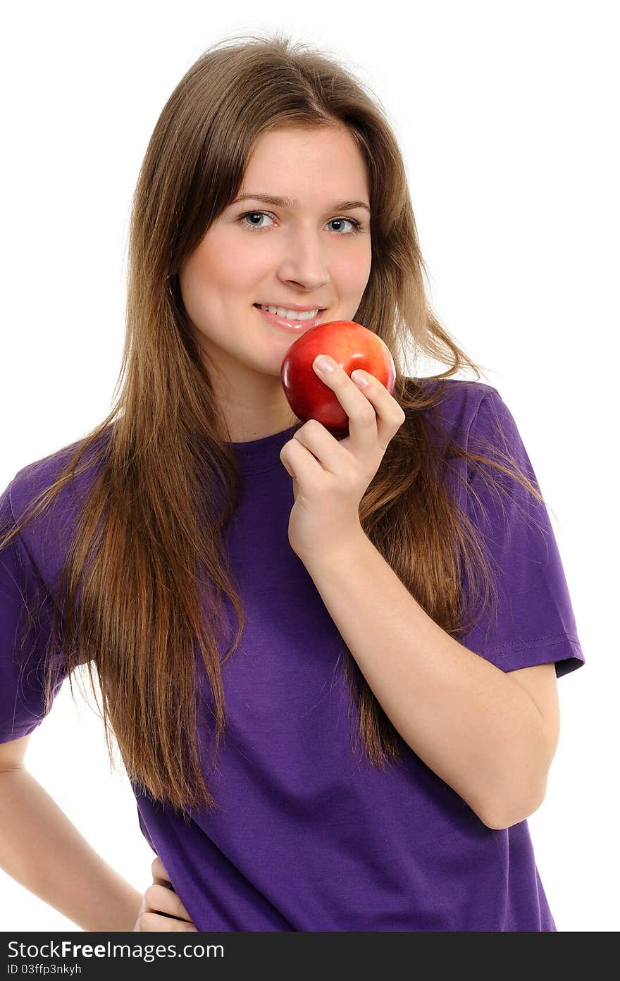 Young Woman Holding A Red Apple