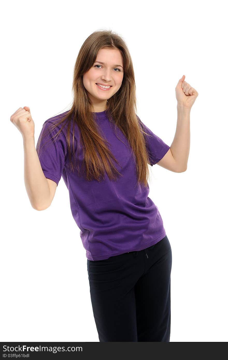 Young attractive woman with weights isolated on white background