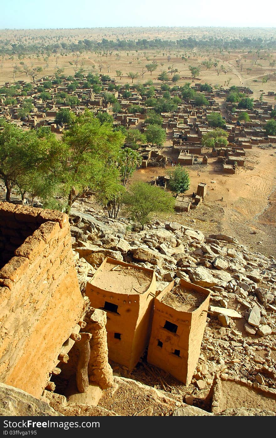 A vertical overview of a Dogon village in Mali