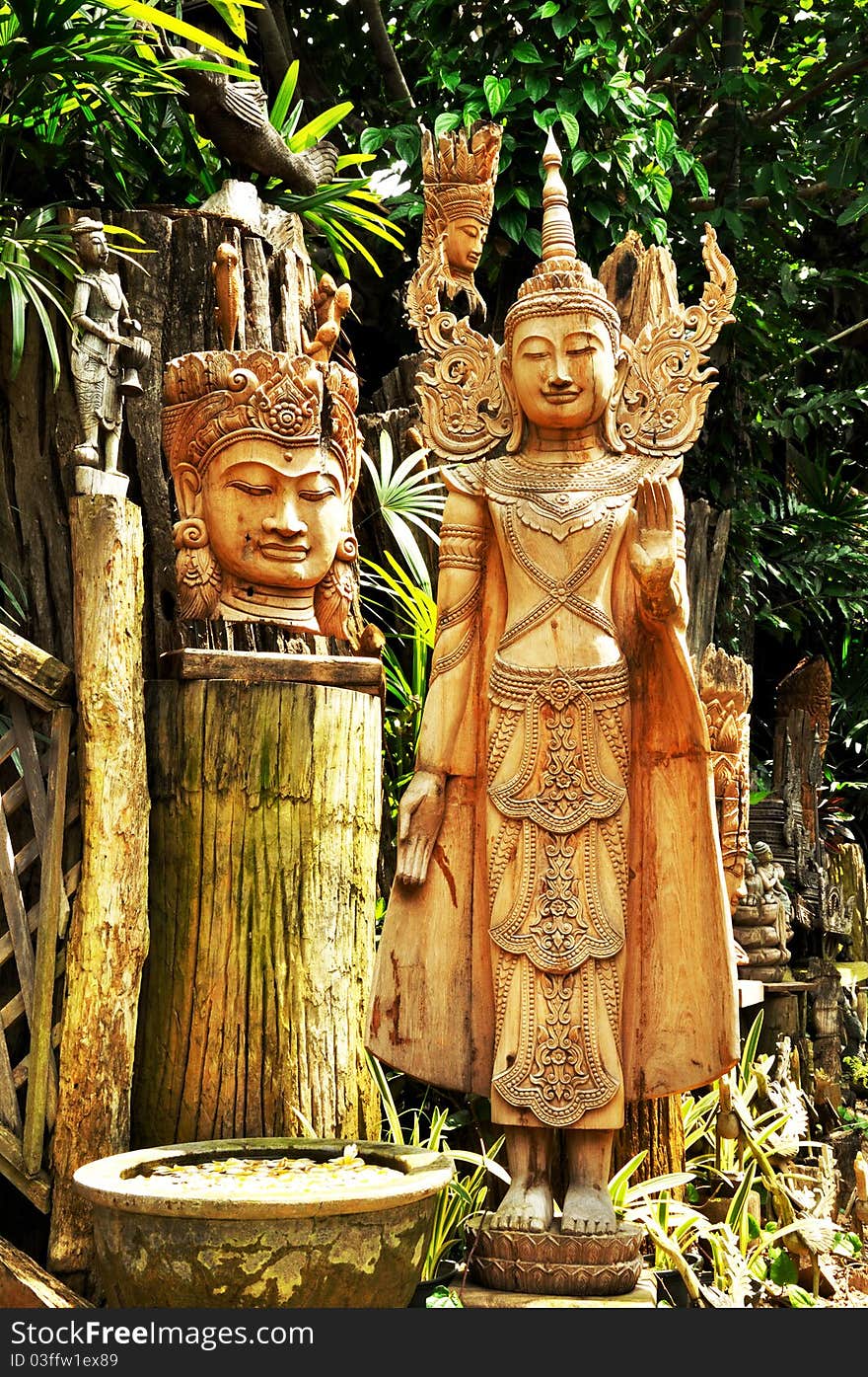 Wood engrave art the traditional Thai style on temple door or house in Thailand