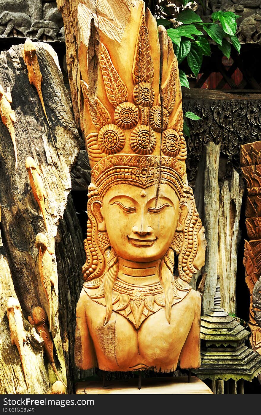 Wood engrave art the traditional Thai style on temple door or house in Thailand