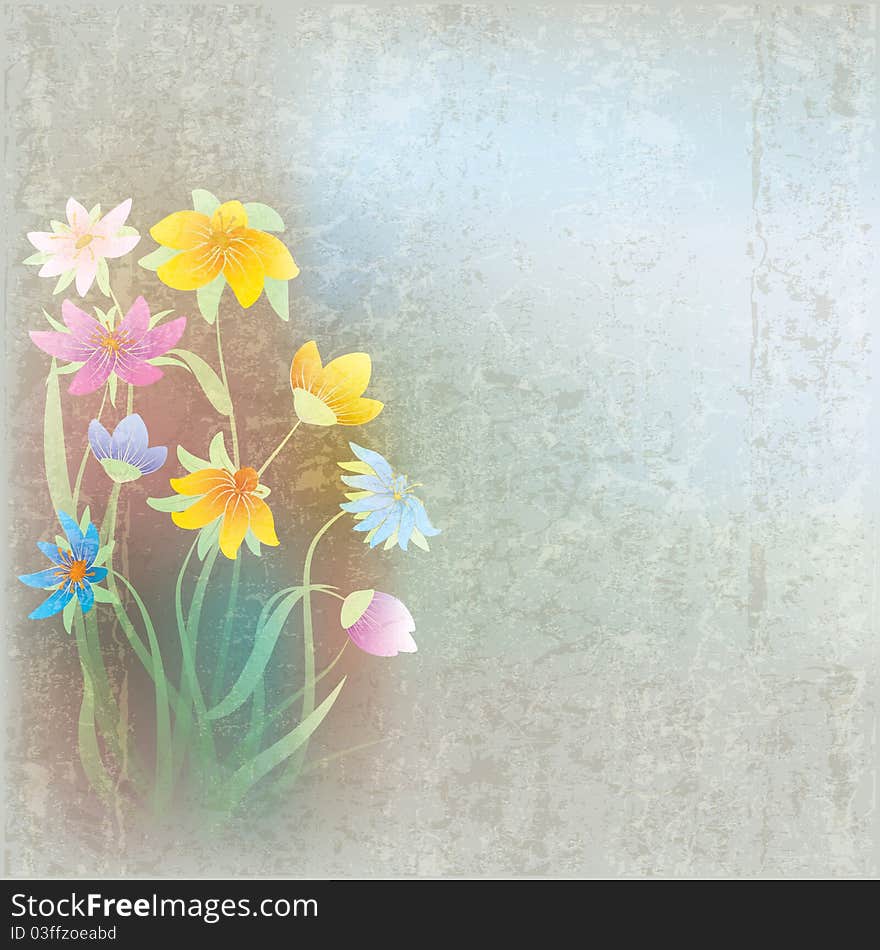 Abstract Grunge Composition With Flowers