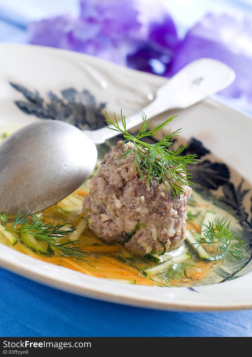 Soup with meatball and  vegetables