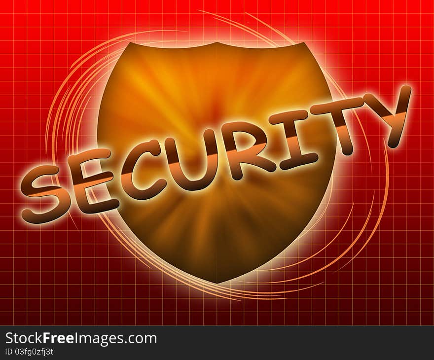 Inscription security and shield on a red background