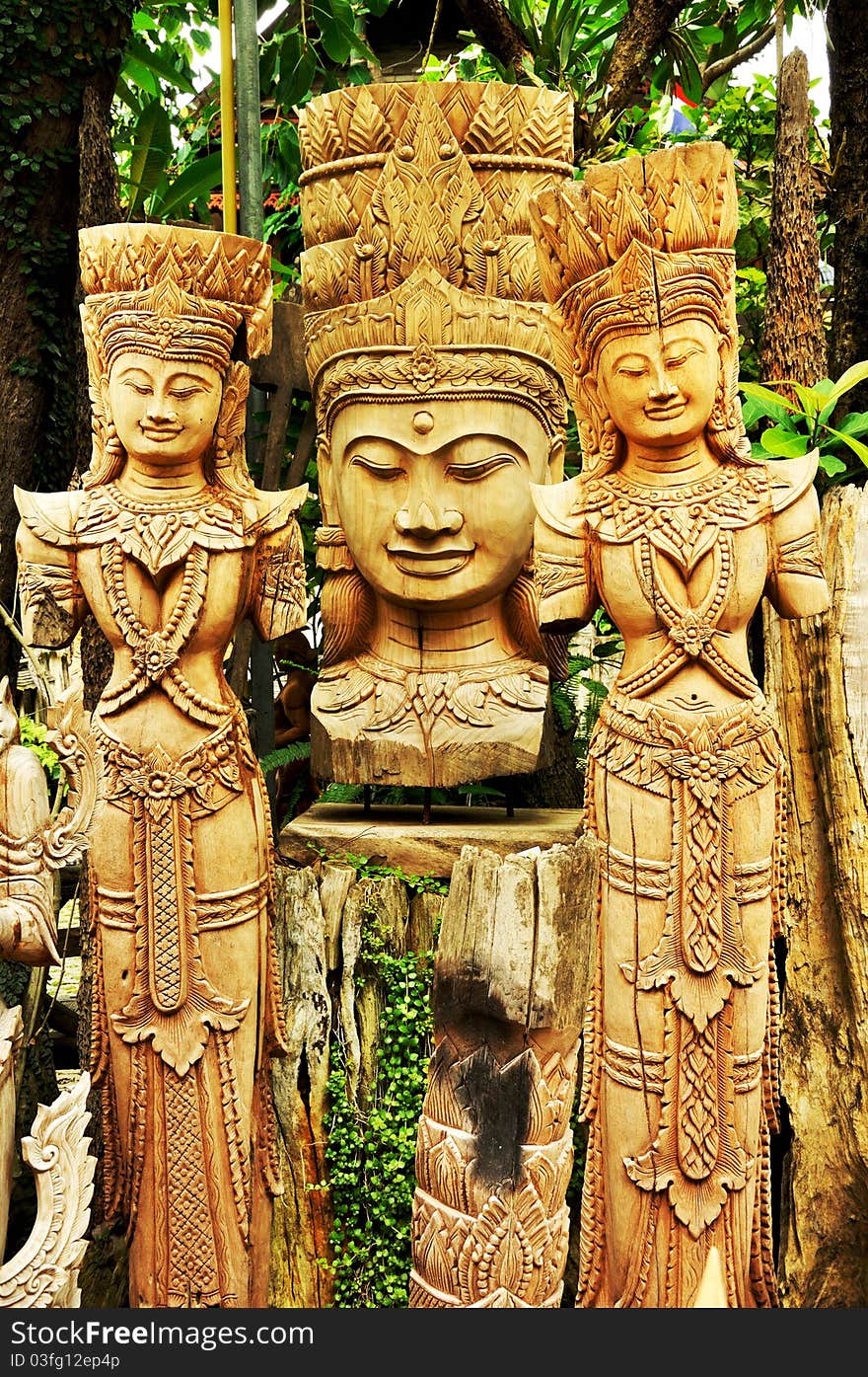 Wood engrave art the traditional Thai style on temple door or house in Thailand