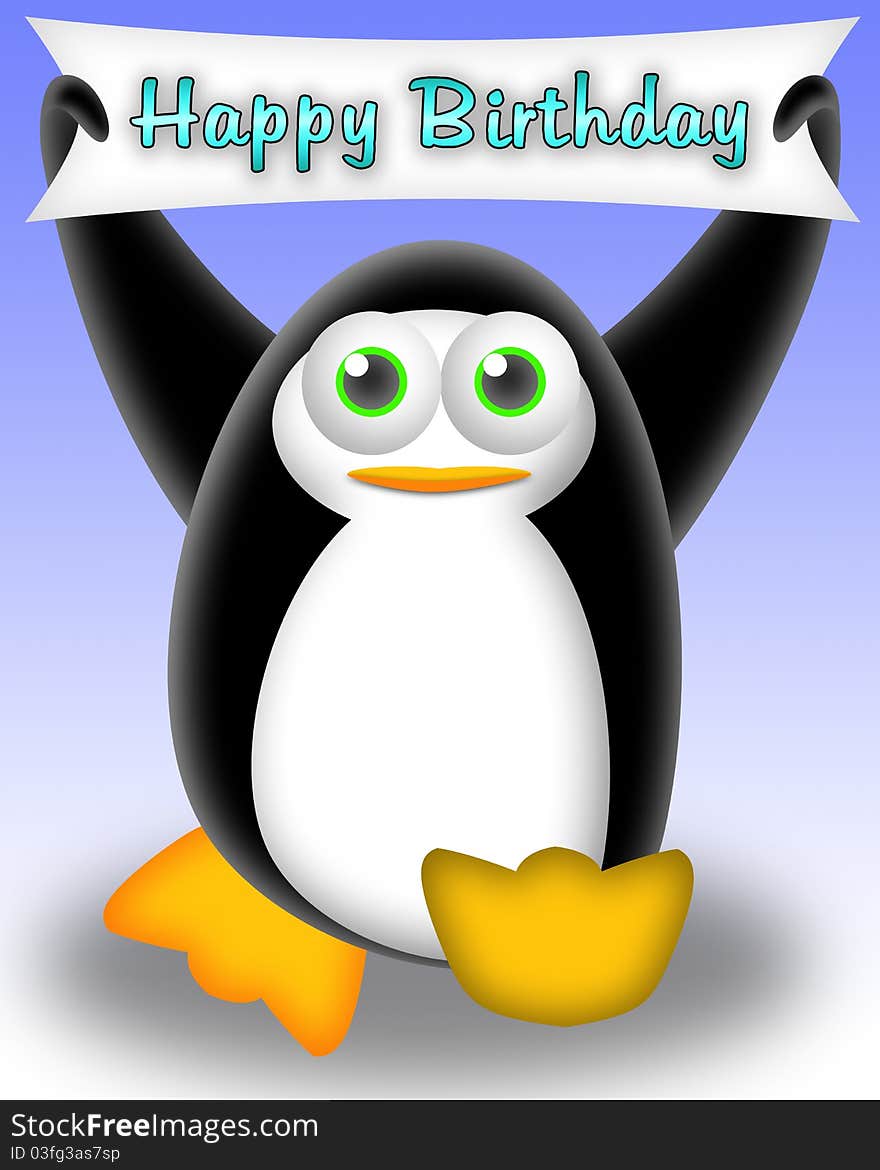 Cartoon penguin with a happy birthday banner. greeting card for kids. Cartoon penguin with a happy birthday banner. greeting card for kids