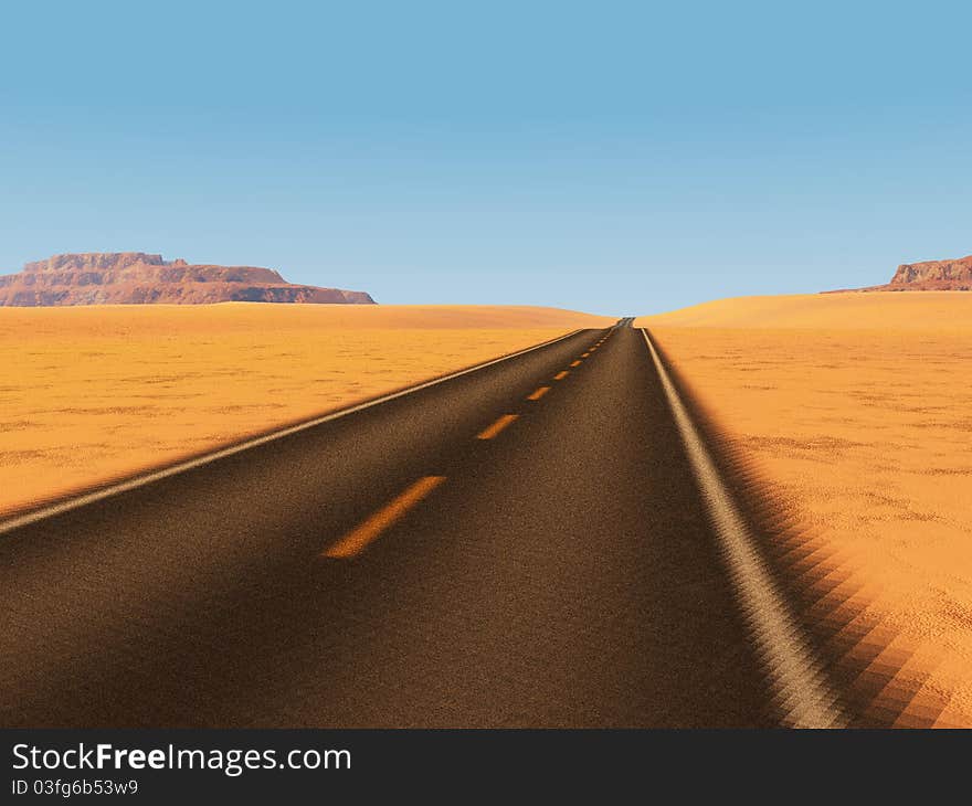 Illustration of a lonely road in the dessert. Illustration of a lonely road in the dessert