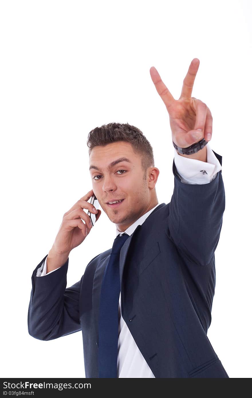 Businessman Making Victory Sign