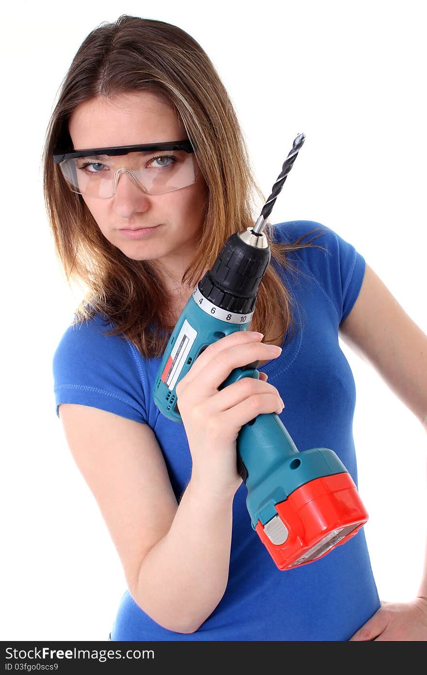 Tough woman with power drill