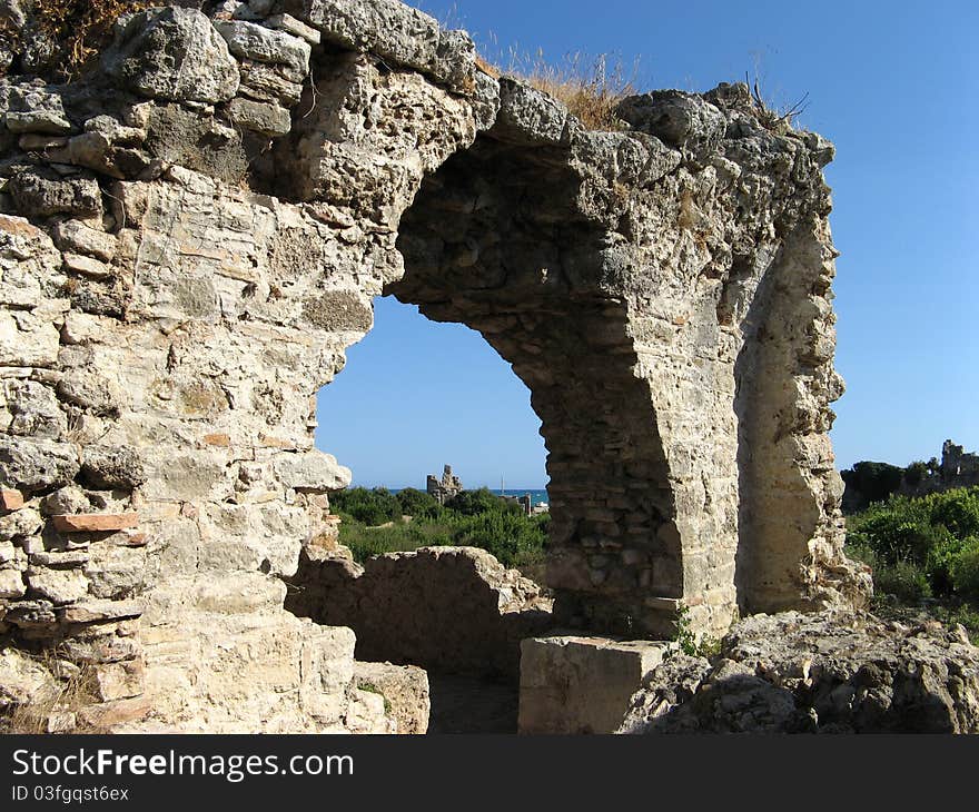 The remains of the ancient city of Side, Turkey. The remains of the ancient city of Side, Turkey