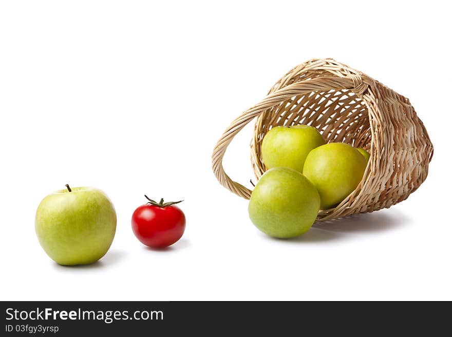 Apples And The Basket On Canvas