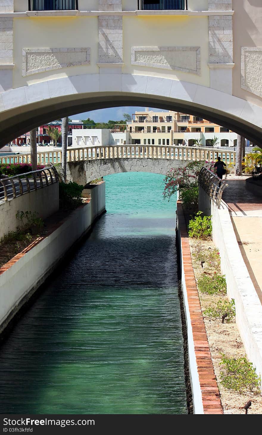 Bridge over canal in luxury marina