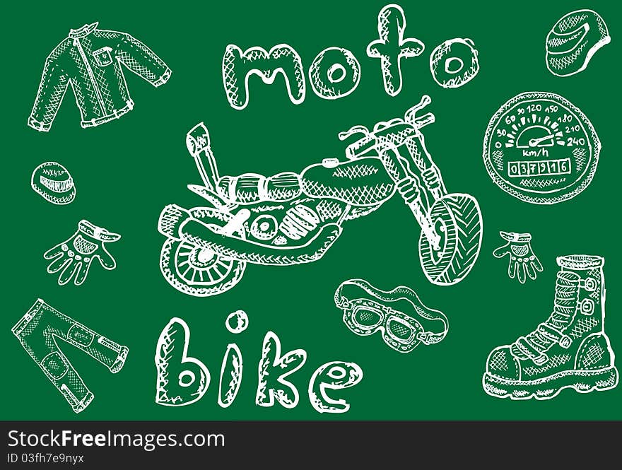 Biker sketches in school style for your design, vector illustration