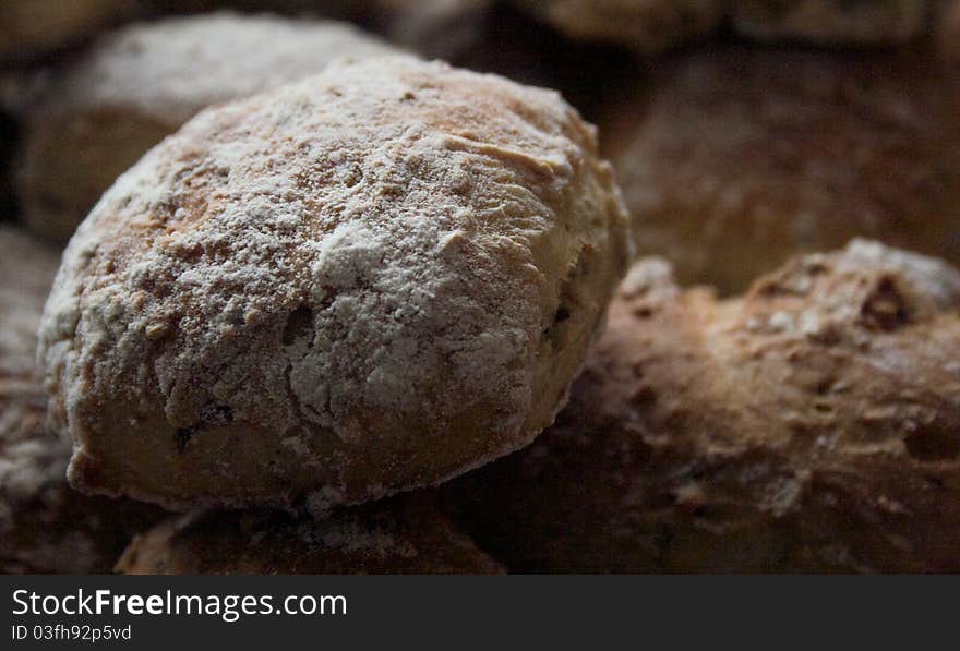 A pile of healthy wholemeal and organic baked goods. A pile of healthy wholemeal and organic baked goods