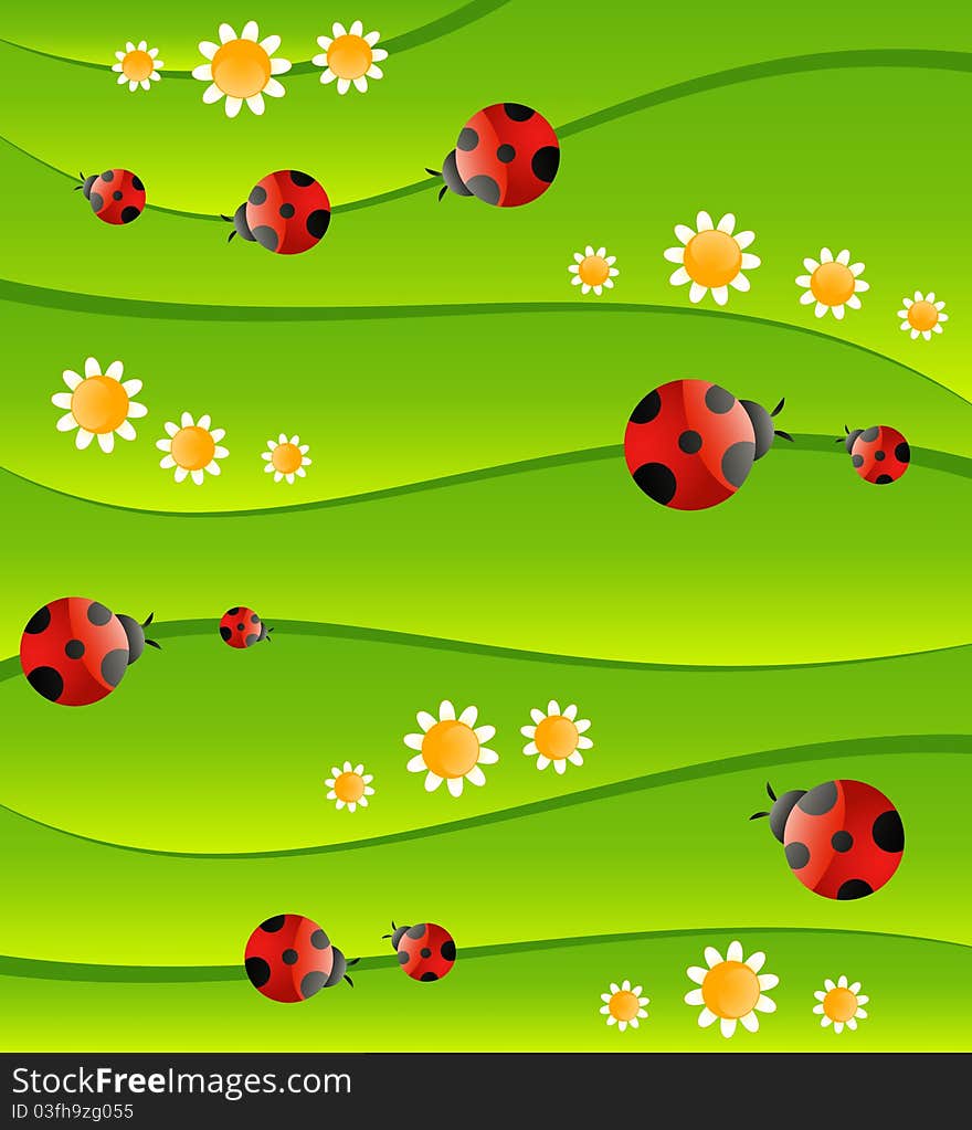 Green background with small ladybug for a design