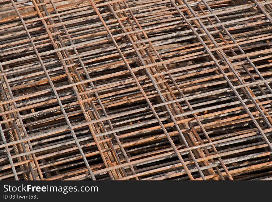 Stack of reinforcing bar mesh in a construction site. Stack of reinforcing bar mesh in a construction site