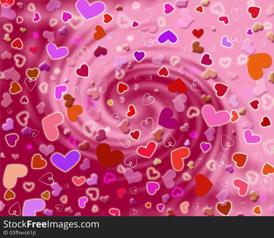 Hearts on a pink whirl. Hearts on a pink whirl