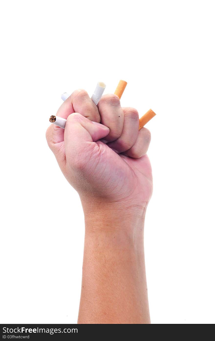 A hand grip cigarette isolated with white background