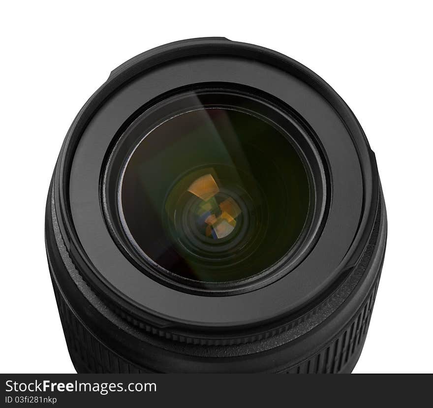 Lens of the photo objective isolated on white