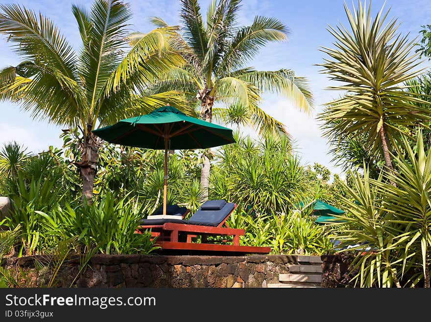 outdoor spa in a tropical resort.