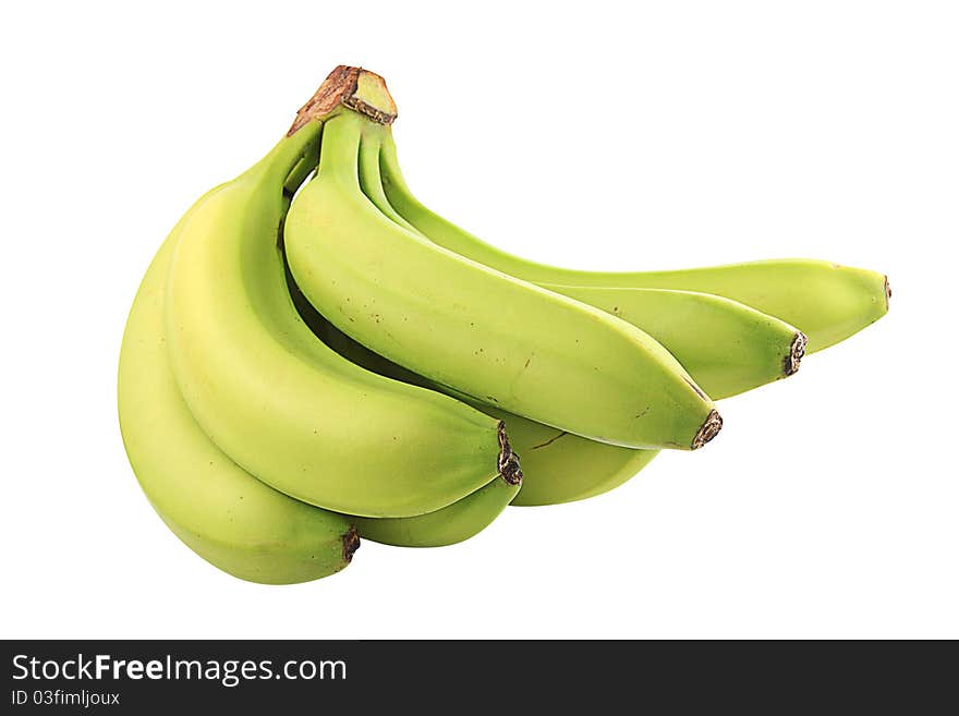 Bunch of green Bananason on white background